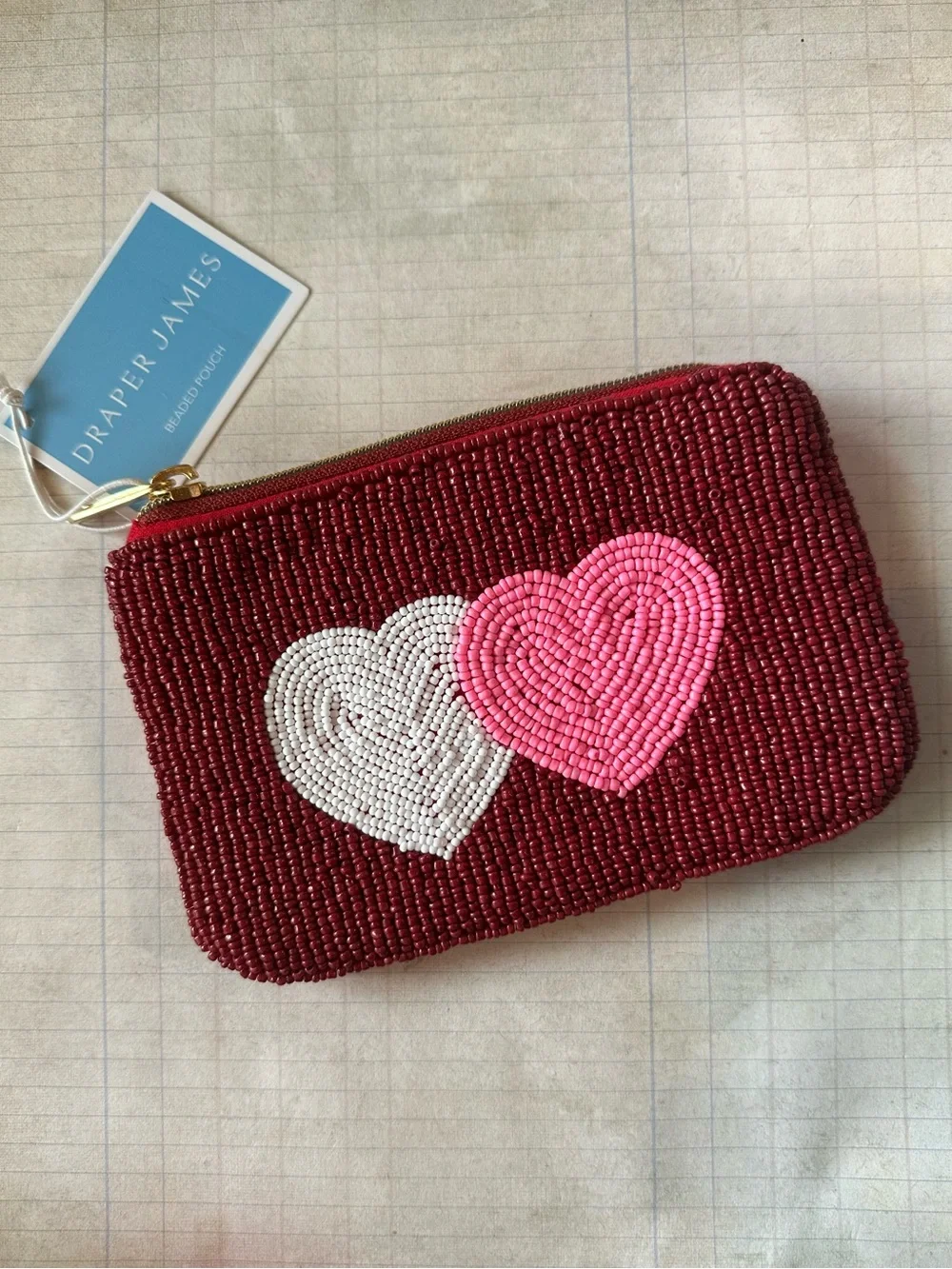Draper James Beaded Heart Zip Pouch